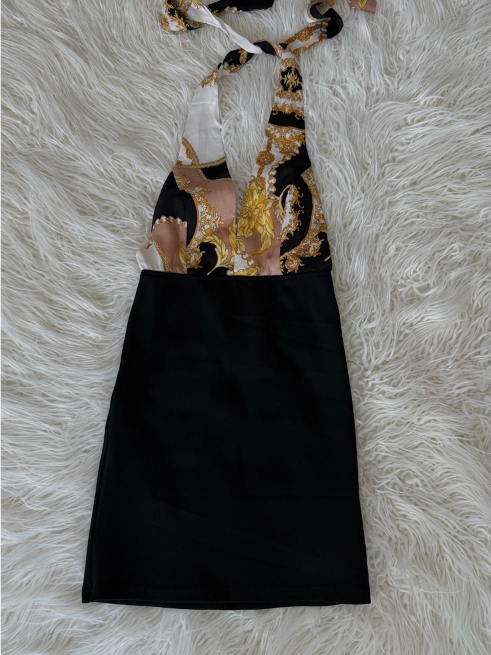 Sexy Baroque Gold & Black Halter Dress - Y2K / Luxury Vibe, size S